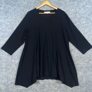 Christopher Calvin Tunic Top Women’s Size‎ L Black Handkerchief Hem Long Sleeve